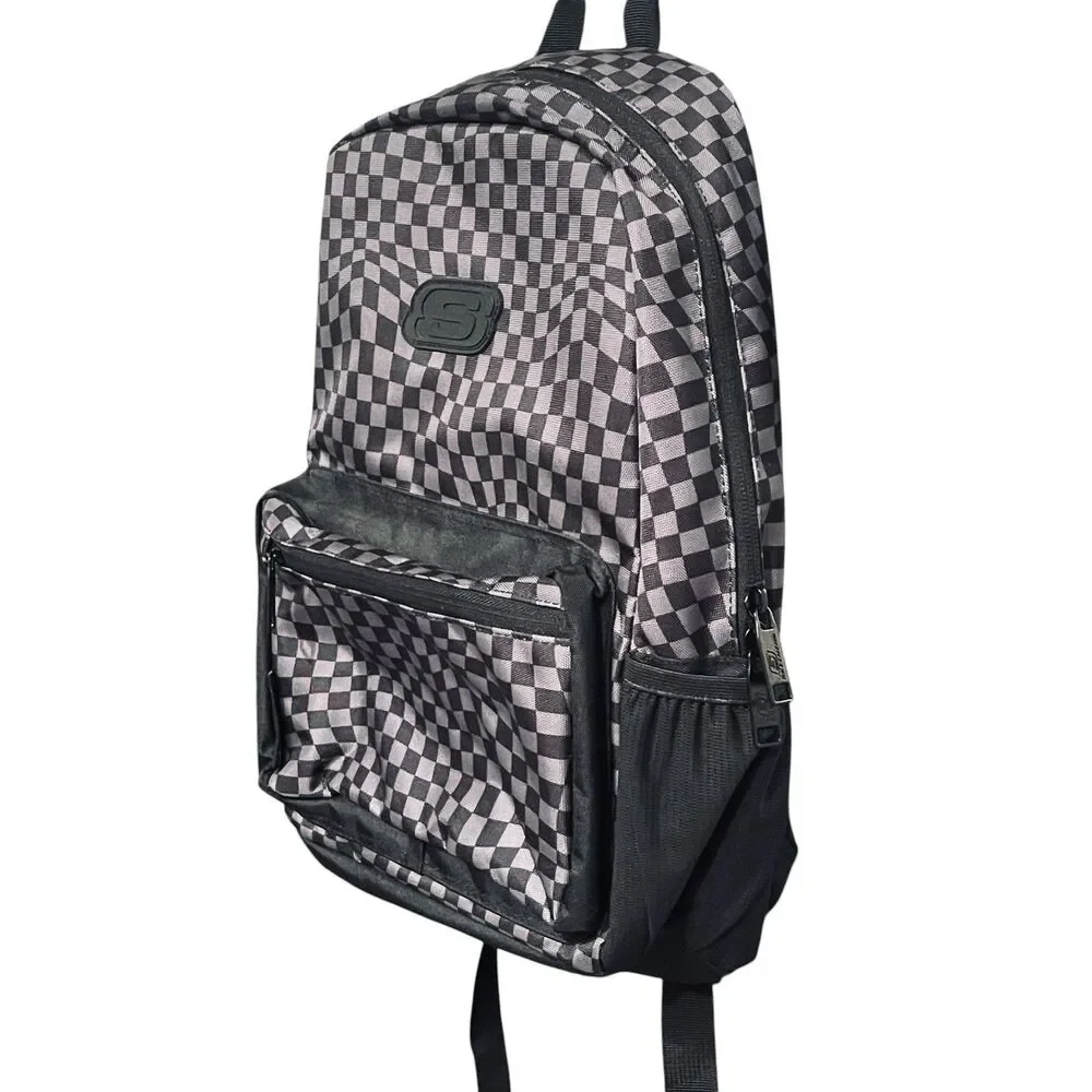Skechers Kids Backpack 16” Black Gray Checkered Checker Checks